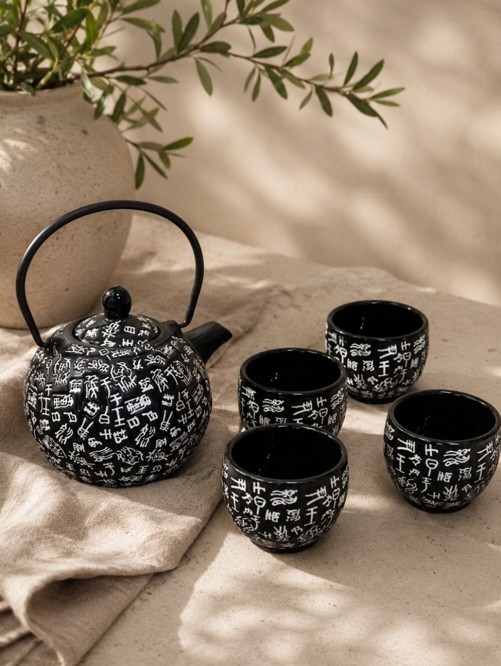Black and White Asian-Inspired Ceramic Sake Set